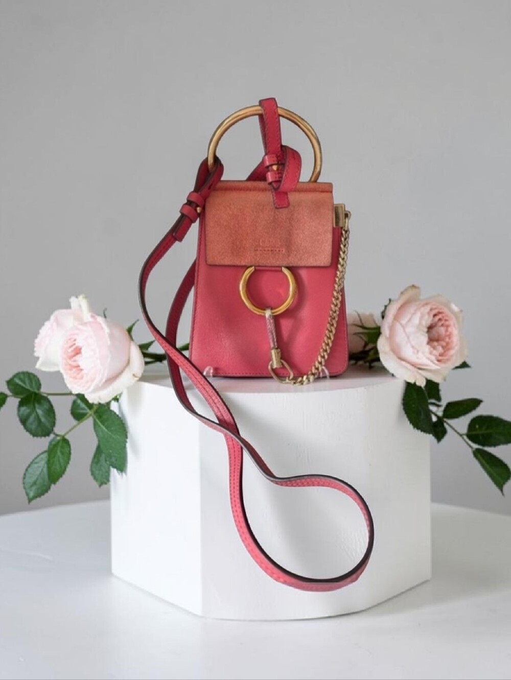 Chloe Pink Mini Faye Leather and Suede Bracelet Crossbody